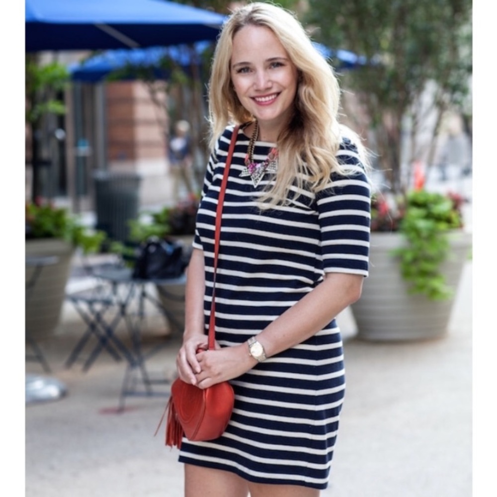 GAP Blue and White Striped 3/4 Sleeve Shift Dress - Picture 1 of 7